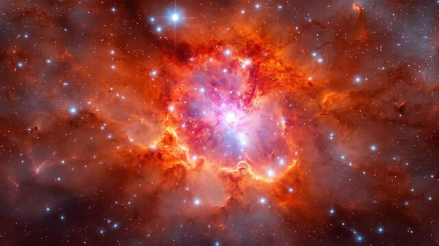 Nebula of reddish dust, gas and stars