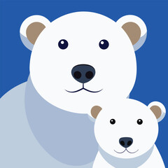 Close up portrait of a polar bear mother and cub