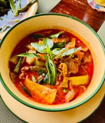 spicy chicken noodle soup with vegetables