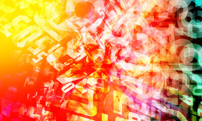 abstract colorful and composition is layered with overlapping, semi-transparent, and blur fragmented letter and number forms background, fashion, banner, template, copy space