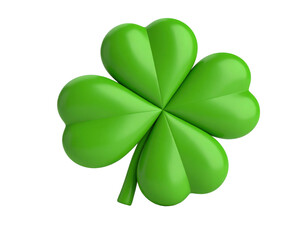 3D clay clover icon symbolizing luck and nature isolated on white background