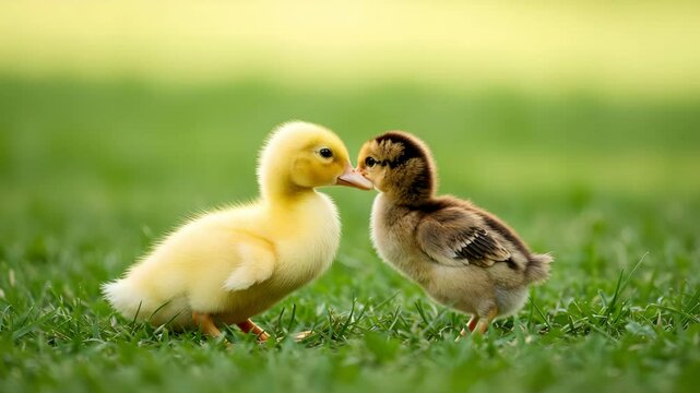 Ducklings Sharing a Moment