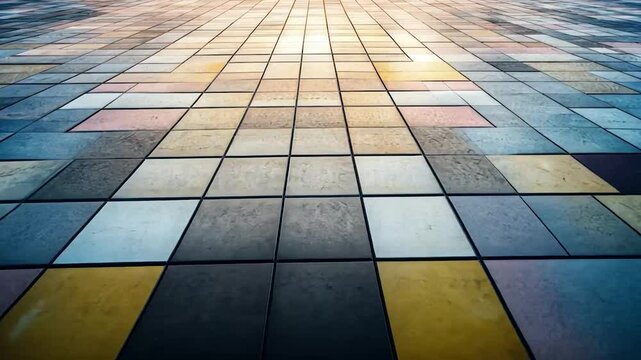 Colorful, textured paving stones arranged in a grid pattern