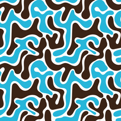 Bold abstract seamless pattern with blue and brown organic fluid shapes, a dynamic graphic design