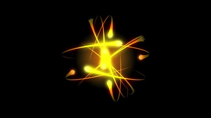 Electrons are orbiting an atomic nucleus, creating a dynamic scientific visualization