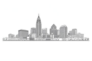 Monochrome city skyline sketch