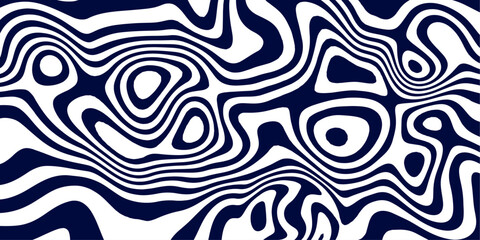 Topographic Wave Line Art Design in Bold High Contrast Navy Blue and White Pattern.