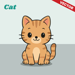 Obraz premium Adorable Cartoon Cat Vector Illustration Cute Jungle Animal Character in Flat Style for Kids and Educational Projects