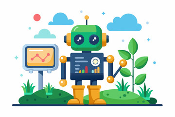 Naklejka premium eco friendly ai robot planting trees