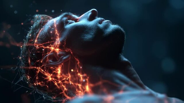 Glowing network representing endocrine system dynamics revealing potential testosterone deficiency within male patient. Highlighting hormonal health through advanced medical visualization technology