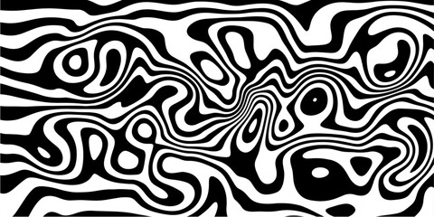 Dynamic Abstract Black and White Swirl Pattern with Topographic Line Illusion.