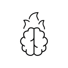 Mental overload icon Thin line editable symbol of brain with fire representing fatigue stress burnout in remote work lifestyle