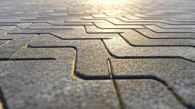 Gray patterned pavement in a herringbone design