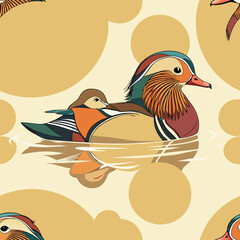 Mandarin duck and fluffy chickling nestled together