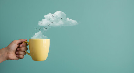 Dreamy Sky in a Yellow Mug Peaceful Morning Coffee Break