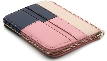 Compact, zippered wallet in three color blocks