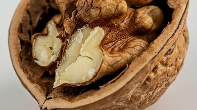 Open walnut shell revealing nut
