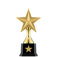 Gold Star Award Trophy isolated on transparent baackground