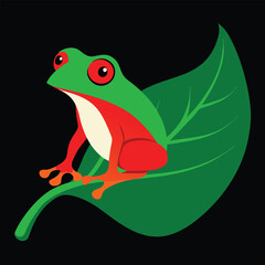 Vibrant red eyed tree frog on large branch vector design