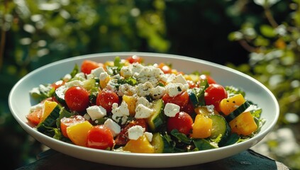 Colorful salad on a plate outdoors