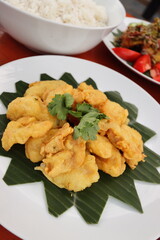 DEEP FRIED DORI FISH ON THE BANANA LEAF