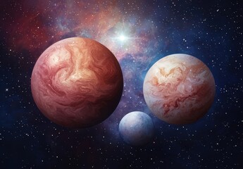 Colorful Planets in a Vast Cosmic Space with Glowing Stars