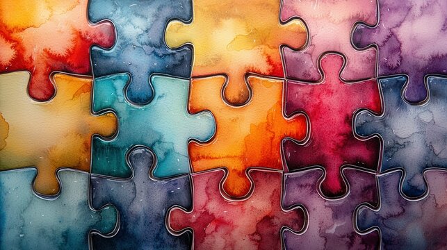 Colorful puzzle pieces, close-up - Powered by Adobe