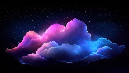 Fototapeta premium Night sky, vibrant clouds. Glowing pink and blue clouds against a dark night sky, dotted with tiny stars