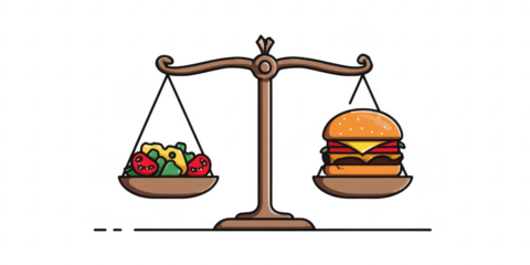 Healthy Food vs. Burger Weighing 