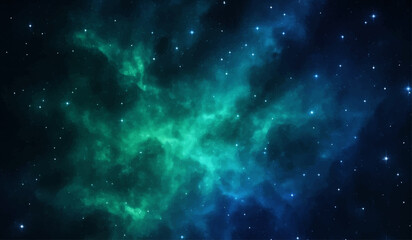 Obraz premium Abstract background of a starry space with blue light and bright nebulae