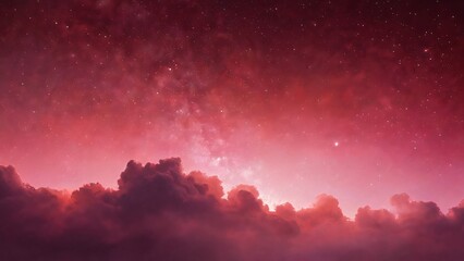 Fototapeta premium Stunning Red Sky with Stars and Cloud Formations at Sunset, Beautiful red sky illuminated by celestial stars, creating an atmosphere of tranquility and wonder, with soft.