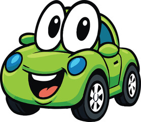 Happy green cartoon car character illustration