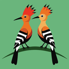 Two eurasian hoopoes perched side by side on a branch © MstAfroza