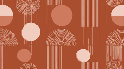 Abstract shapes decorate terracotta backdrop in artistic digital rendering