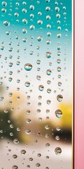 Atmospheric close up of condensation on glass with vibrant background