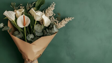 Elegant floral arrangement with modern bouquet on green background