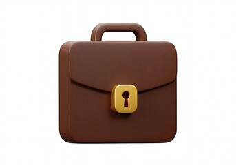 3D icon of a briefcase with a golden lock, business concept, leather texture, realistic lighting, isolated on white background, modern style.