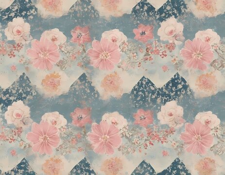 Korean Hanbok-Inspired Seamless Pattern with Floral and Geometric Motifs
