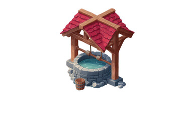 Medieval well with wooden roof