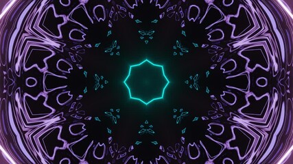 Neon Kaleidoscope Lines Loop on Dark Background. Seamless loop of glowing neon lines forming kaleidoscopic patterns centered in frame on a dark background - Powered by Adobe