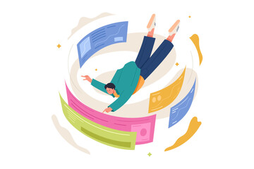 Man Floating in Digital Documents Illustration