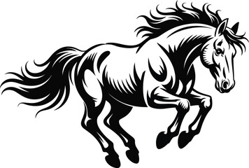 Obraz premium A black and white drawing of a horse galloping on a white background