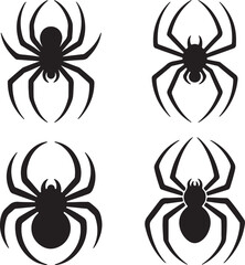 Four Black Spider Silhouettes Set Graphic Design Element Halloween Decoration Arachnid Insect Icon Vector Illustration