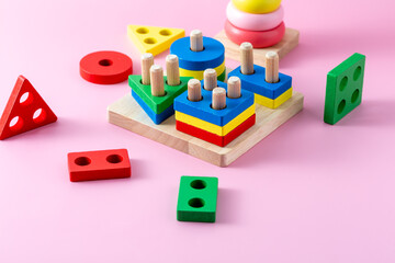 Obraz premium Colorful Wooden Shape Sorting Toy for Educational Playtime Fun