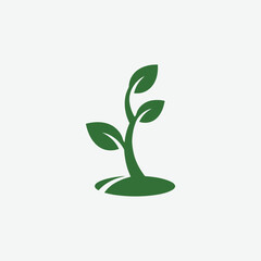 Clean and simple green leaf logo with curved stem and circular base. Perfect for organic brands, eco businesses, or nature-themed products. Vector on white background.