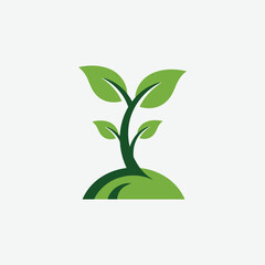 Clean and simple green leaf logo with curved stem and circular base. Perfect for organic brands, eco businesses, or nature-themed products. Vector on white background.