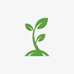 Stylized green plant logo with symmetrical leaves and floral motif on white background. Perfect for eco-friendly, nature, organic, and wellness branding.