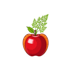Apple With Carrot Leaves, Clean Logo, Vector Illustration