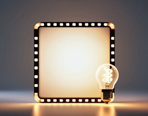 Glowing light bulb and retro frame with bulbs, template for your bright idea