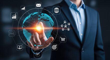 Global business network technology digital marketing strategy connection concept world wide web